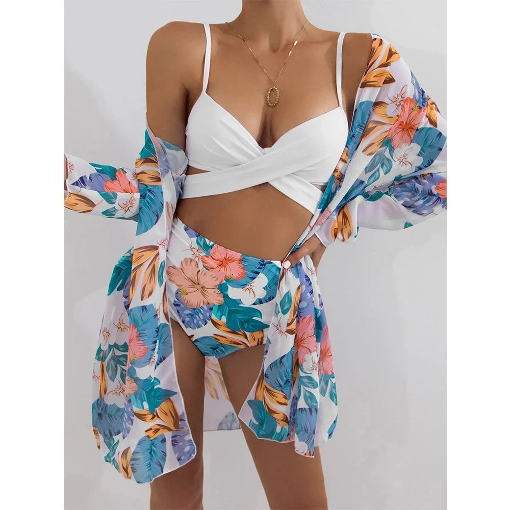 2024 Summer New Bikini Beach Skirt Beach Cover Up Swimsuit Women Ruffle Biquini Bathing Suit Beach Wear Swim Suit
