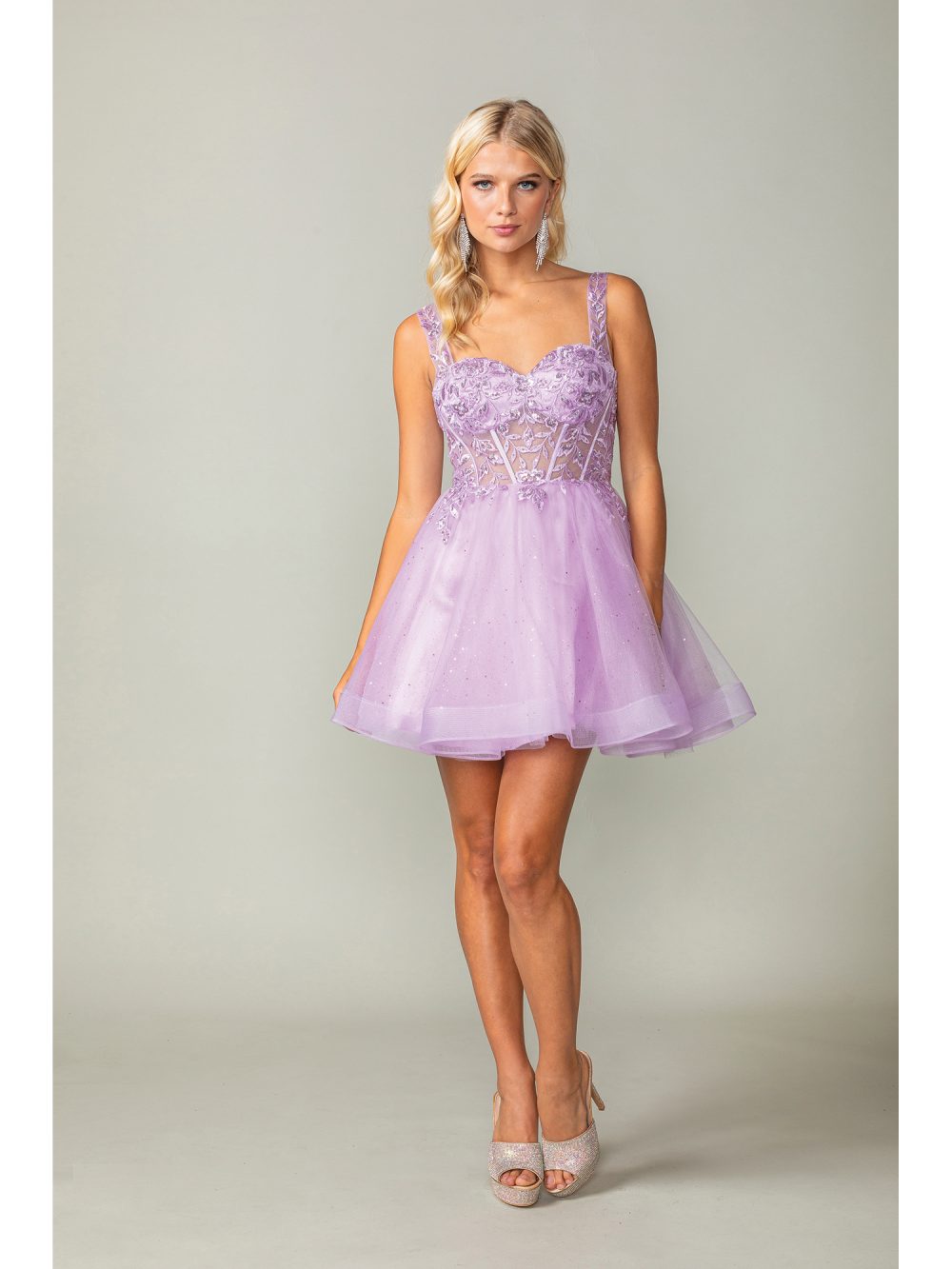 Sparkling A-line Cocktail Dress with Beaded Lace Bodice and Tulle Skirt Homecoming Dress
