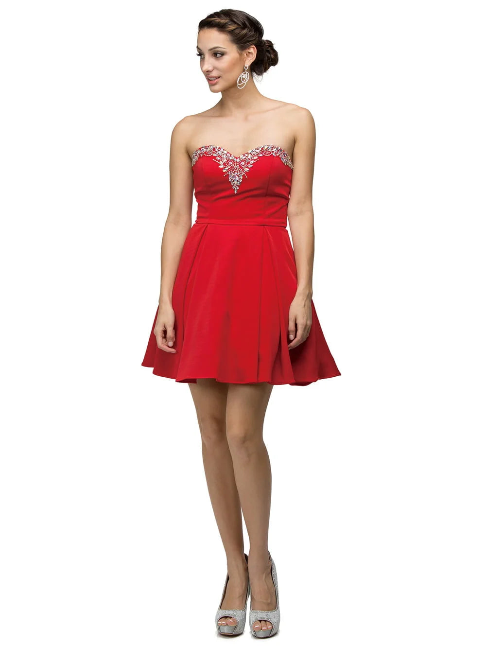 Sweetheart Neckline Dress with Crystal Embellishments and Flowing A-line Skirt Homecoming Dress