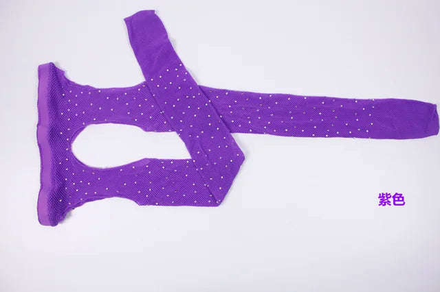 Women Tights Diamond Fishnet Tights Mesh Pantyhose Rhinestone Nylons  Net Lady Stockings Open Crotch Tights Collant Hosiery