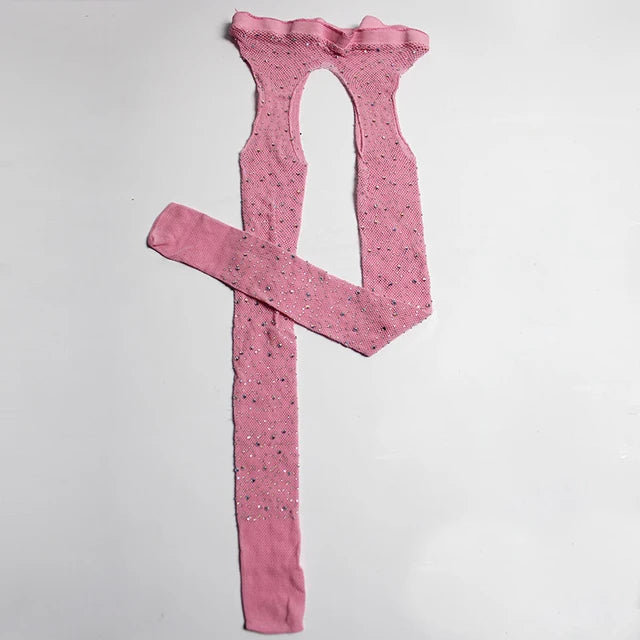 Women Tights Diamond Fishnet Tights Mesh Pantyhose Rhinestone Nylons  Net Lady Stockings Open Crotch Tights Collant Hosiery