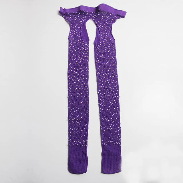 Women Tights Diamond Fishnet Tights Mesh Pantyhose Rhinestone Nylons  Net Lady Stockings Open Crotch Tights Collant Hosiery