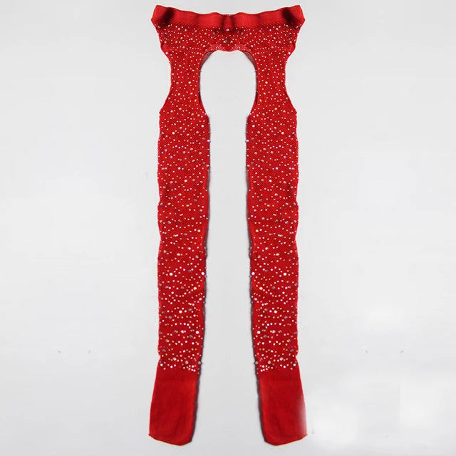 Women Tights Diamond Fishnet Tights Mesh Pantyhose Rhinestone Nylons  Net Lady Stockings Open Crotch Tights Collant Hosiery