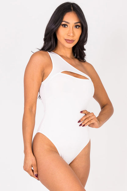 Ribbed Knit Cut Out One Shoulder Bodysuit (CAPELLA)