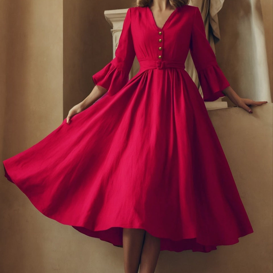 New Womens Solid-color Elegant Dress