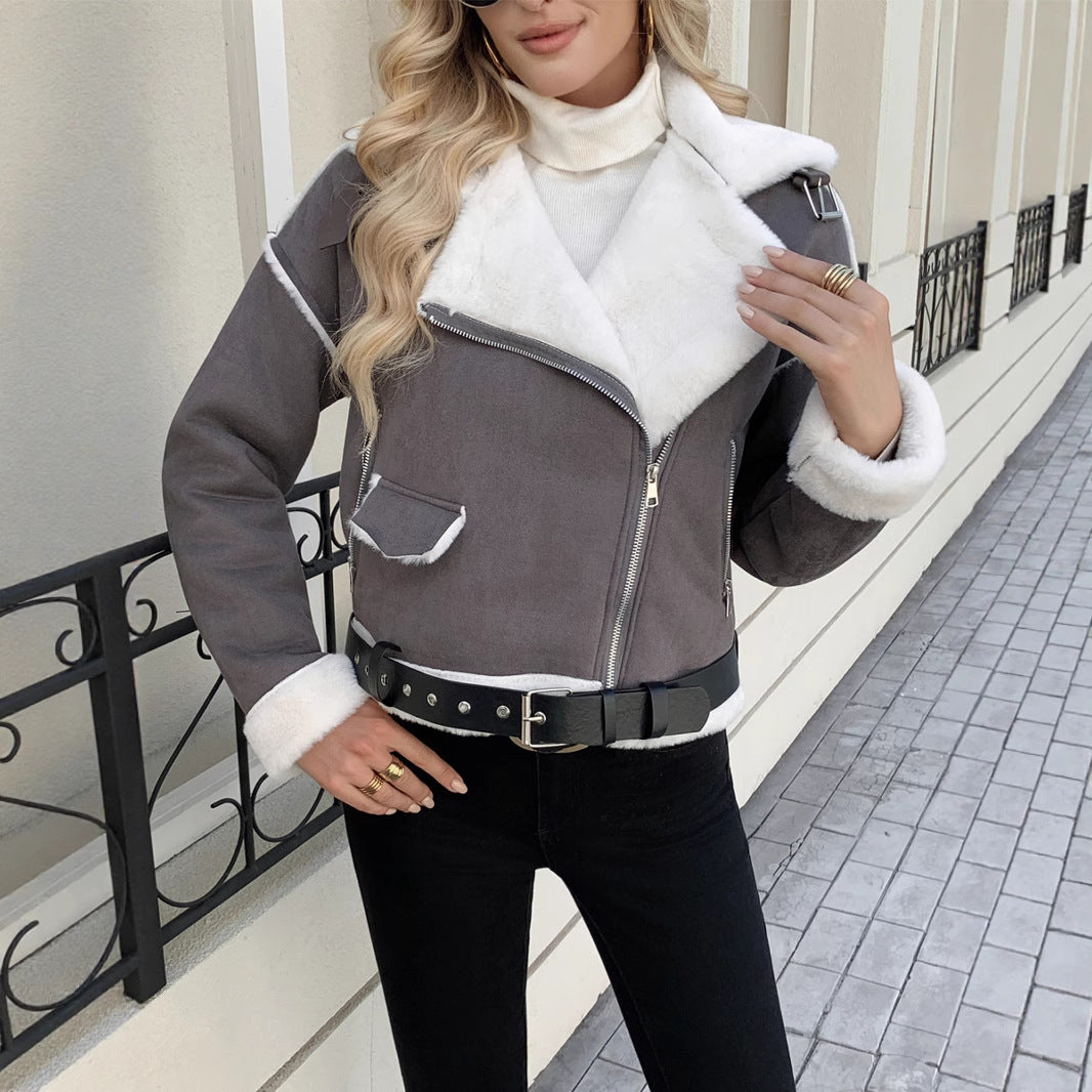 Women's Casual Fashion Polo Collar Plush Jacket Coat