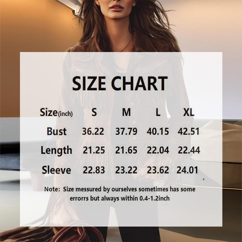 Women's Solid Color Fringe Suede-Look Jacket, Western Style Long Sleeve Button Front Coat For Fall & Winter