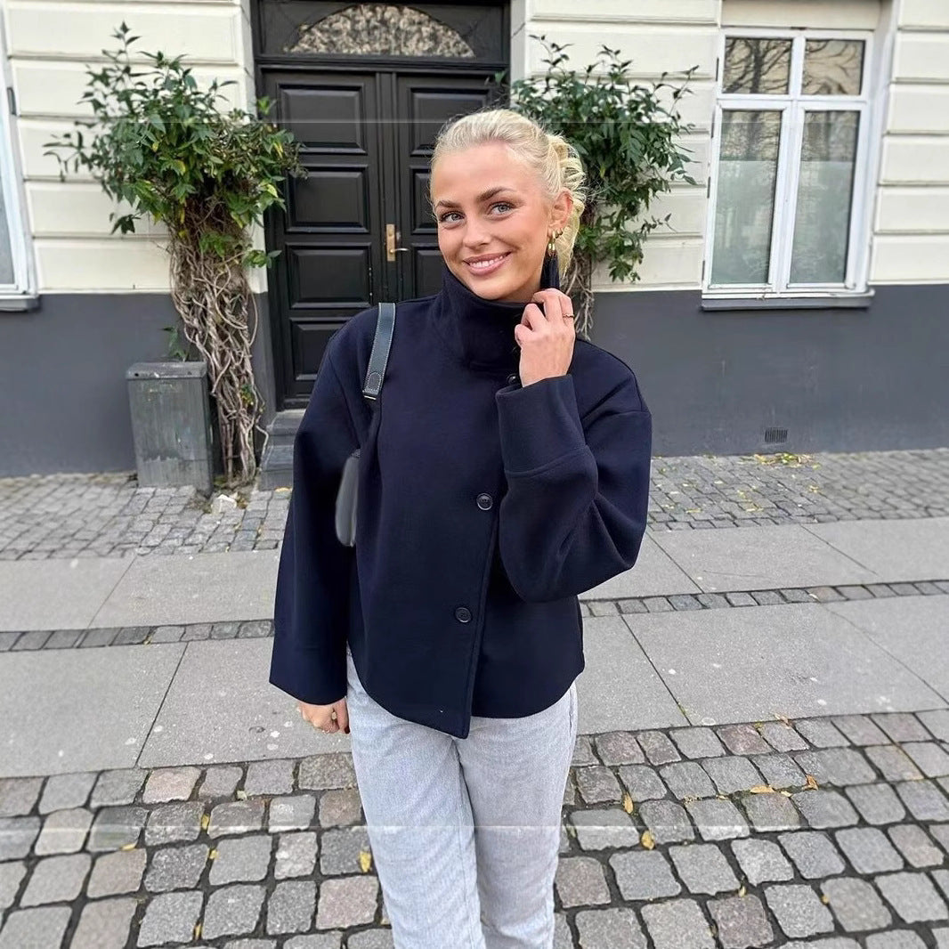 Women's Jacket Stand Collar Single Breasted Loose Woolen Coat