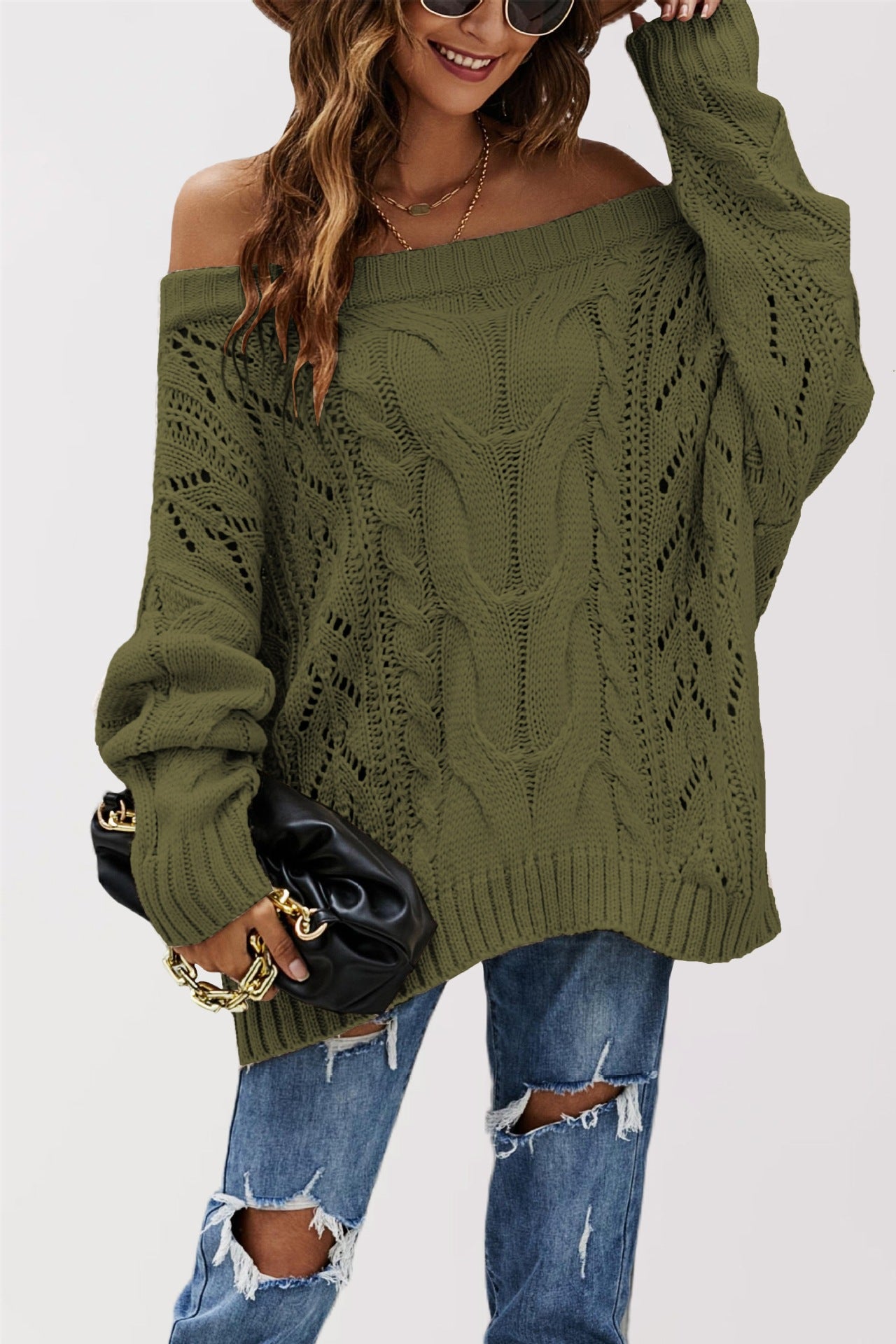 Strapless Plus Size Loose Off Shoulder Solid Color Pullover Sweater