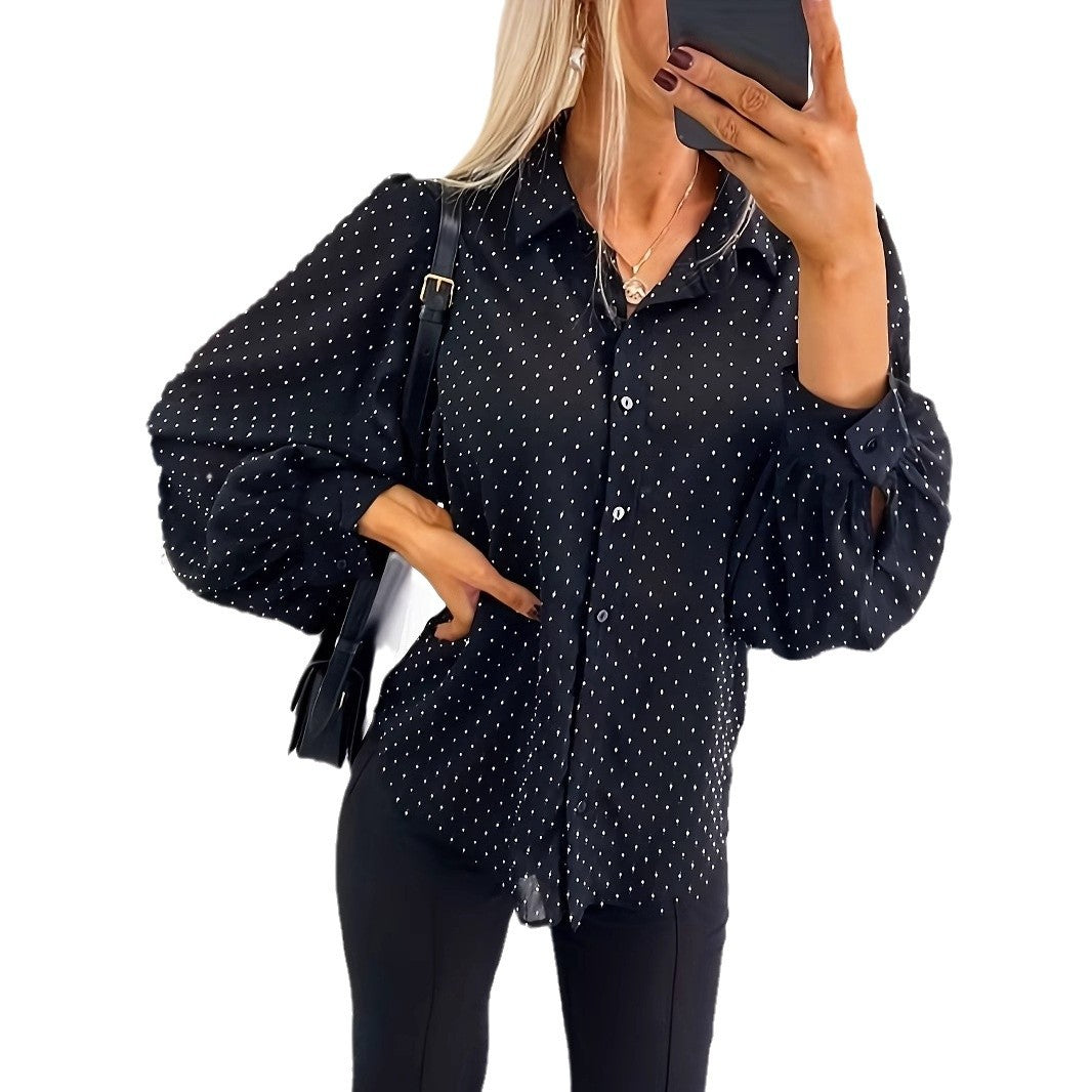 Women's Casual Loose-Fitting Long-Sleeve Polka-Dot Shirt