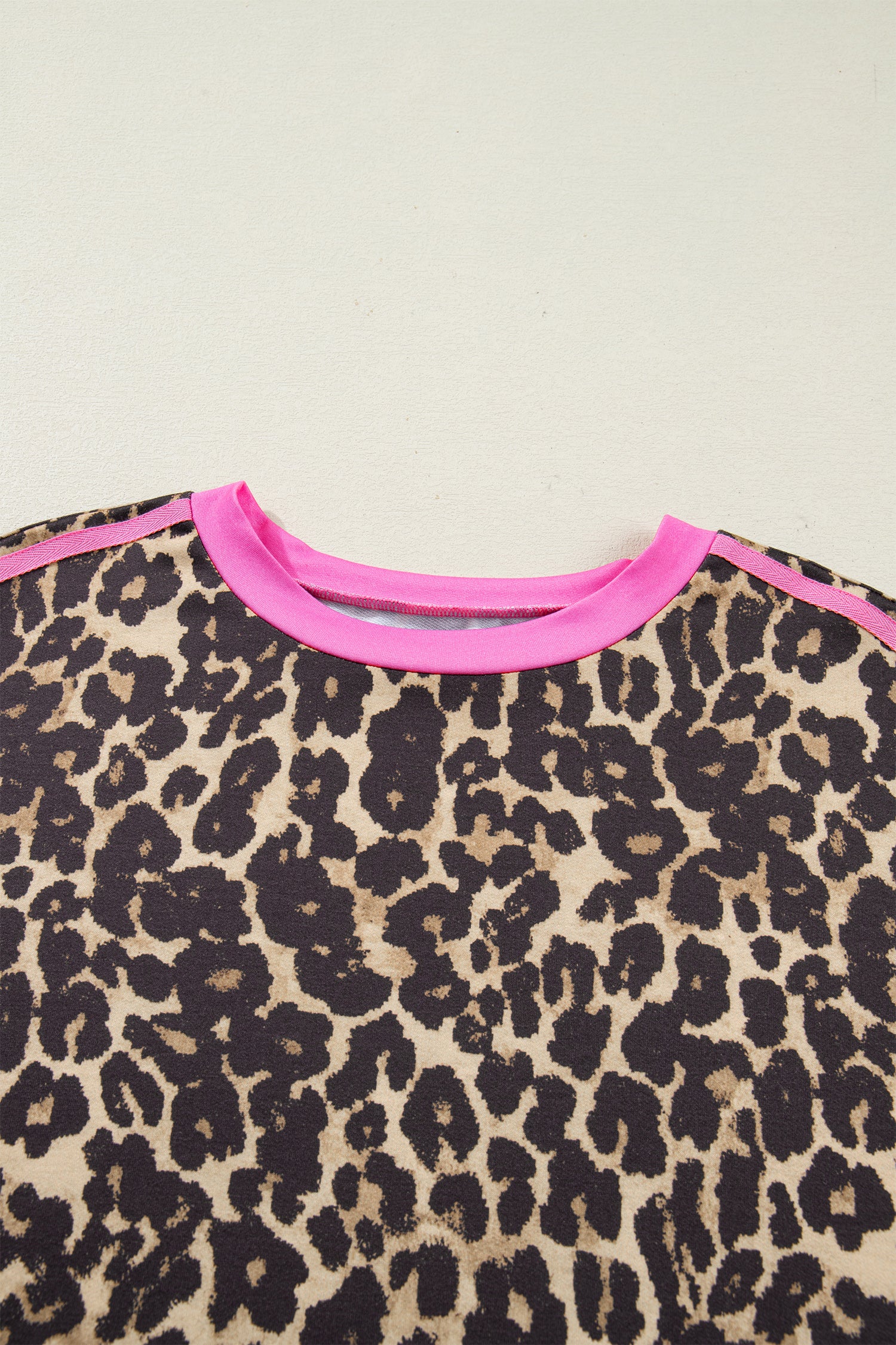 Apricot Leopard Print Contrast Varsity Striped Detail Loose T Shirt Dress