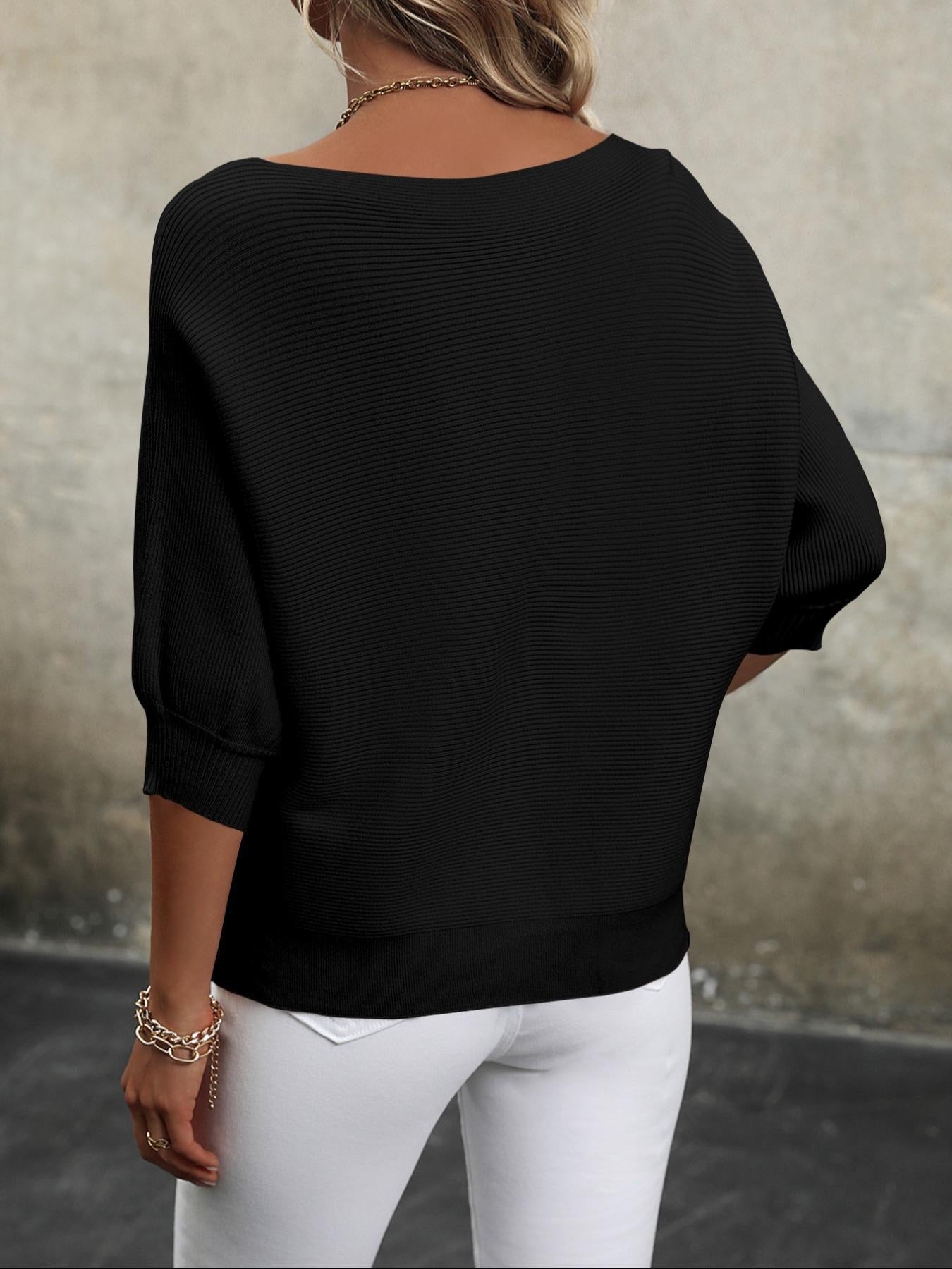Shoulder-baring Loose Batwing Sleeve Off-neck Sweater