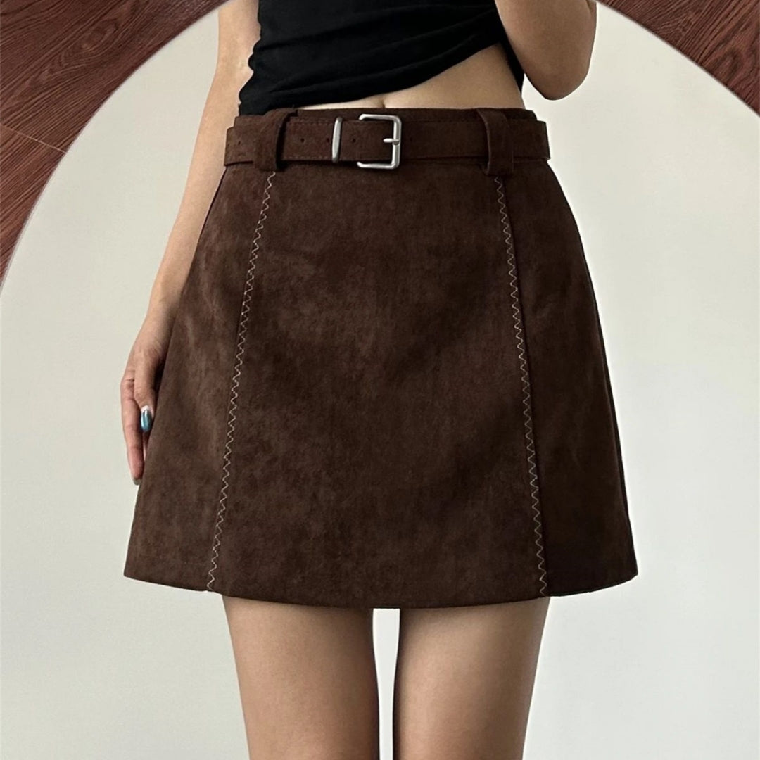 Plus-size Suede-look Pantskirt Brown Skirt For Women Fallwinter