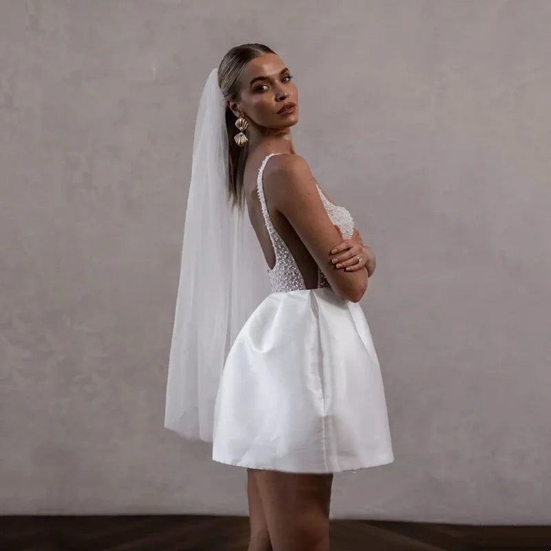 Mini Wedding Dress Backless A- Line Dress Banquet