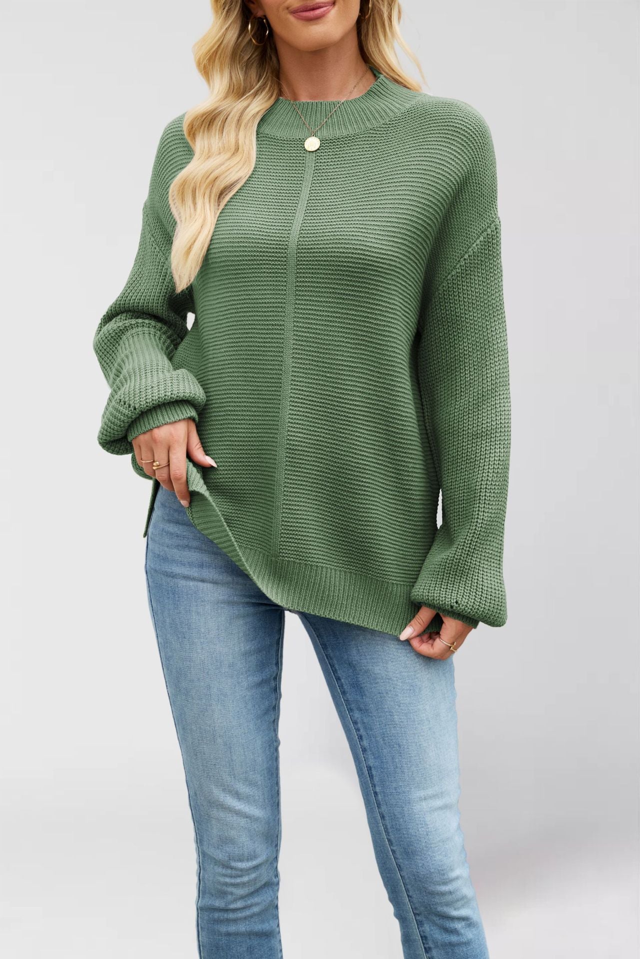 Knitted Solid Color Half Collar Loose Pullover New Sweater