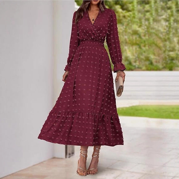 Elegant Cross-Border Fit-and-Flare Jacquard Dress