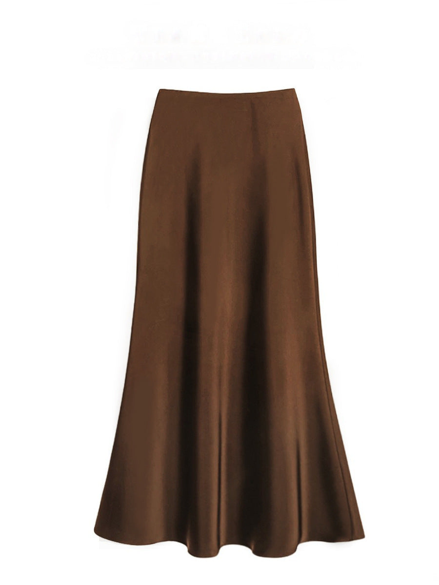 High Waist Mid-length Satin Acetate Silky Skirt