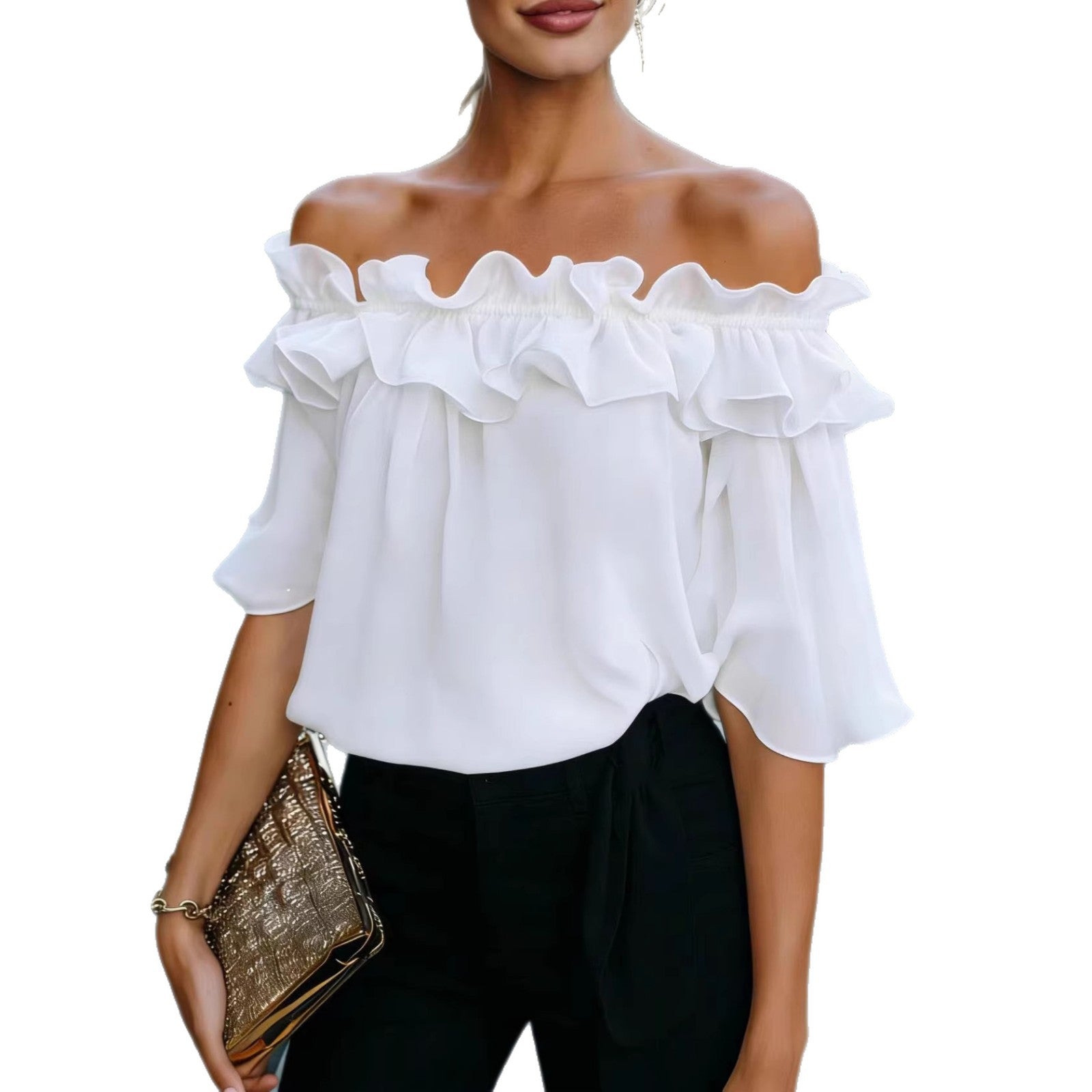 Solid-color Sexy Loose Off-shoulder Shirt
