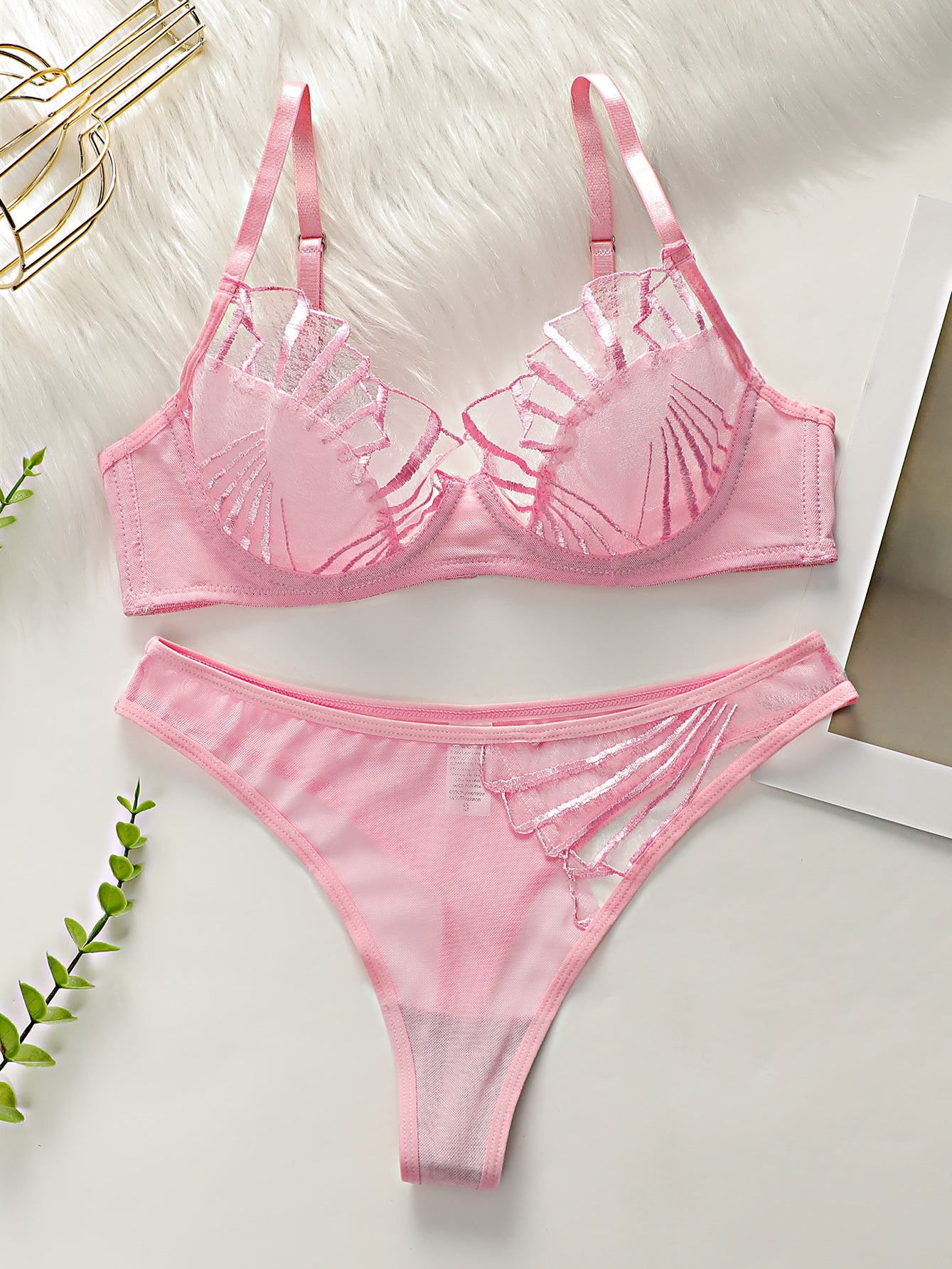 Lace Mesh Embroidered Lingerie, Transparent Ultra-thin Bra For Large Busts, Women's Underwear Set, Push-up Sexy Bra