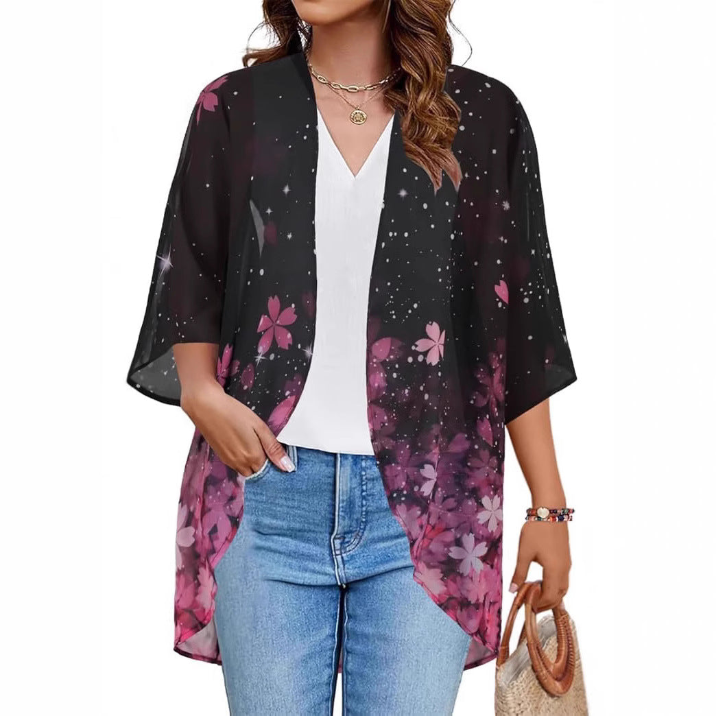 Chiffon Cardigan Beach Resort-Style Sun-Protective Cover-Up