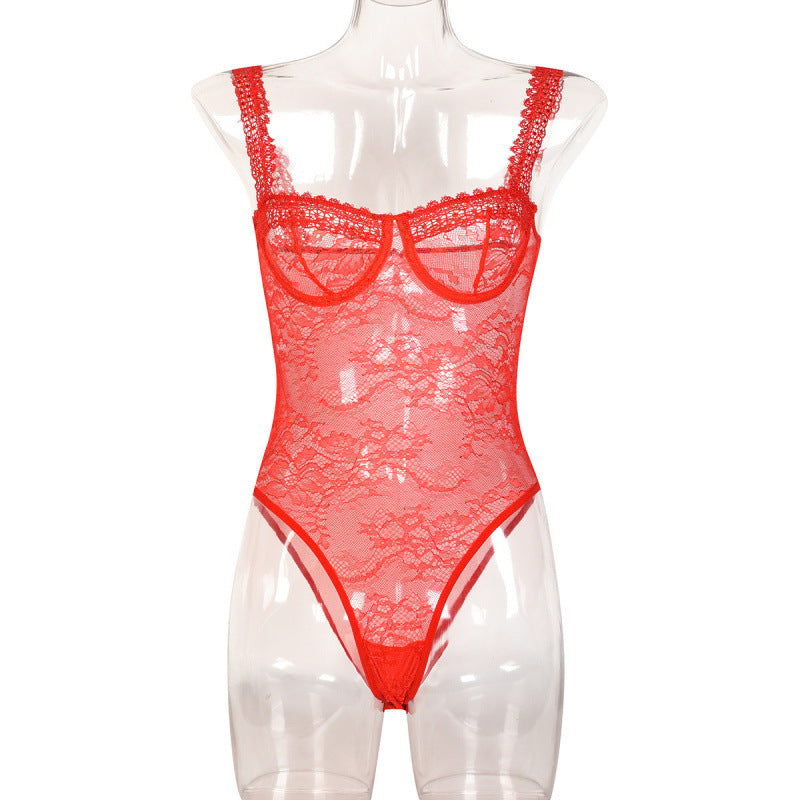 Lace Floral Close-fitting Bodysuit For Women