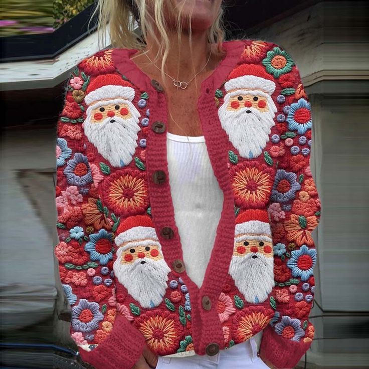 Women's Cartoon Pattern Christmas Printed Cardigan