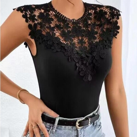 Women's Lace Spliced Sleeveless Stretch Top