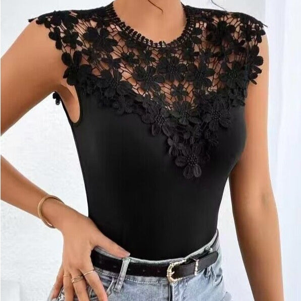 Women's Lace Spliced Sleeveless Stretch Top