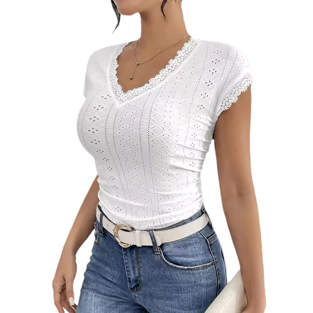 Womens Stylish And Elegant Lace Short-sleeve Top
