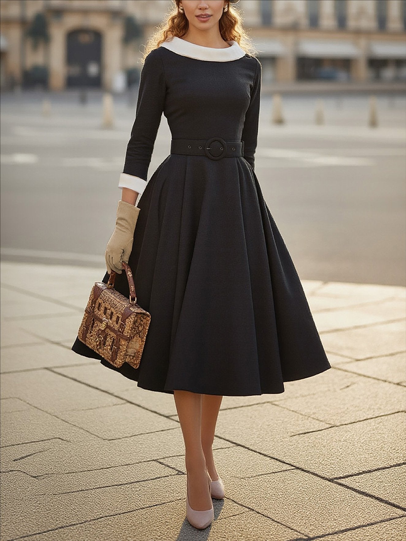 Womens Stylish Versatile Patchwork Color-block Dress