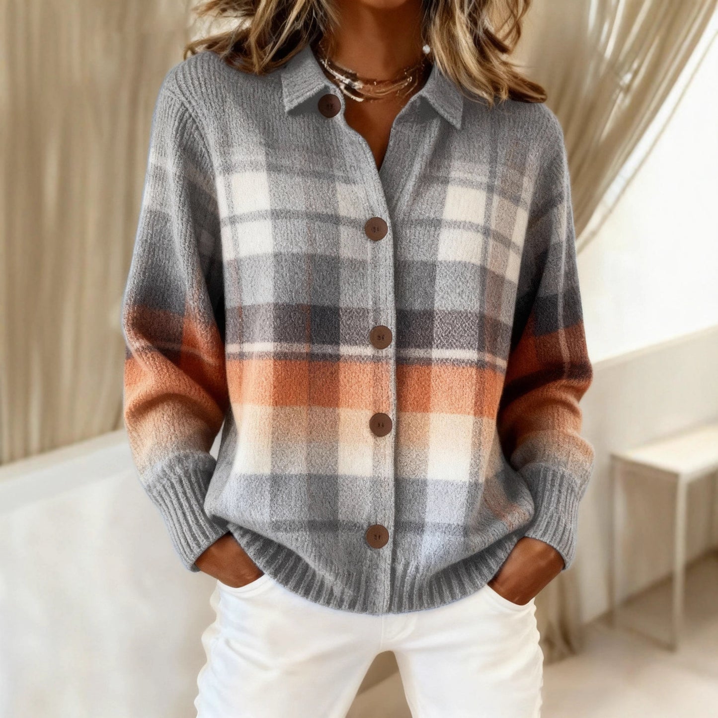 Women's Shirt Lapel Cardigan Top Solid Color