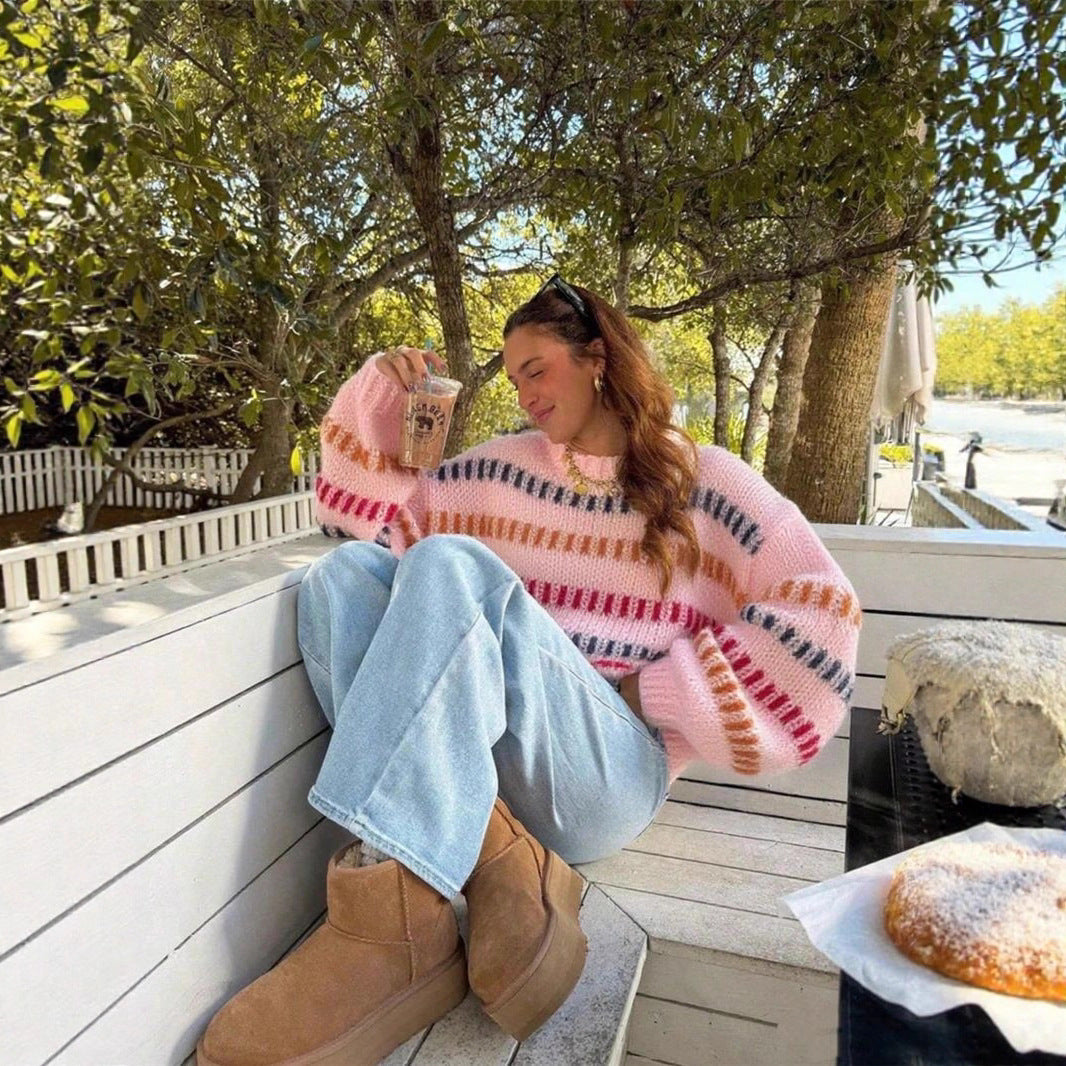 Casual Fashionable Retro Loose-fit Sweater With Batwing Sleeves