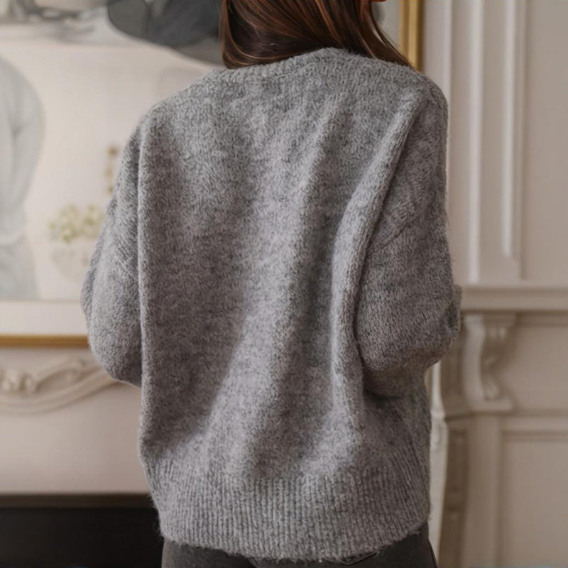 Women's Ruffle Cuff Sweater - Soft Round Neck Long Sleeve Casual Top For Chic Everyday Outfits