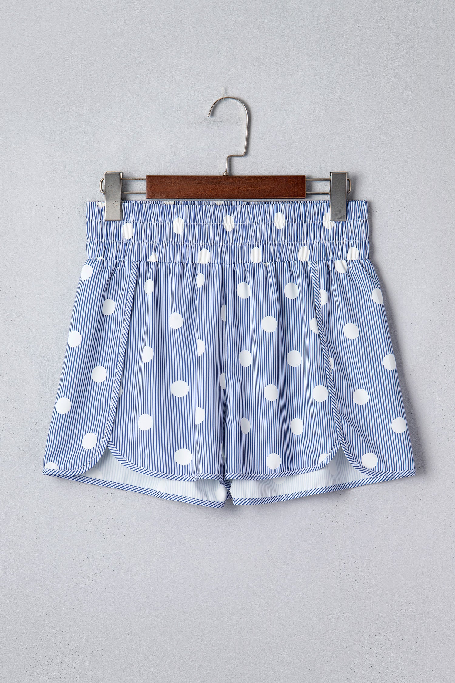 Apricot Polka Dot Print Shirred High Waist Casual Shorts