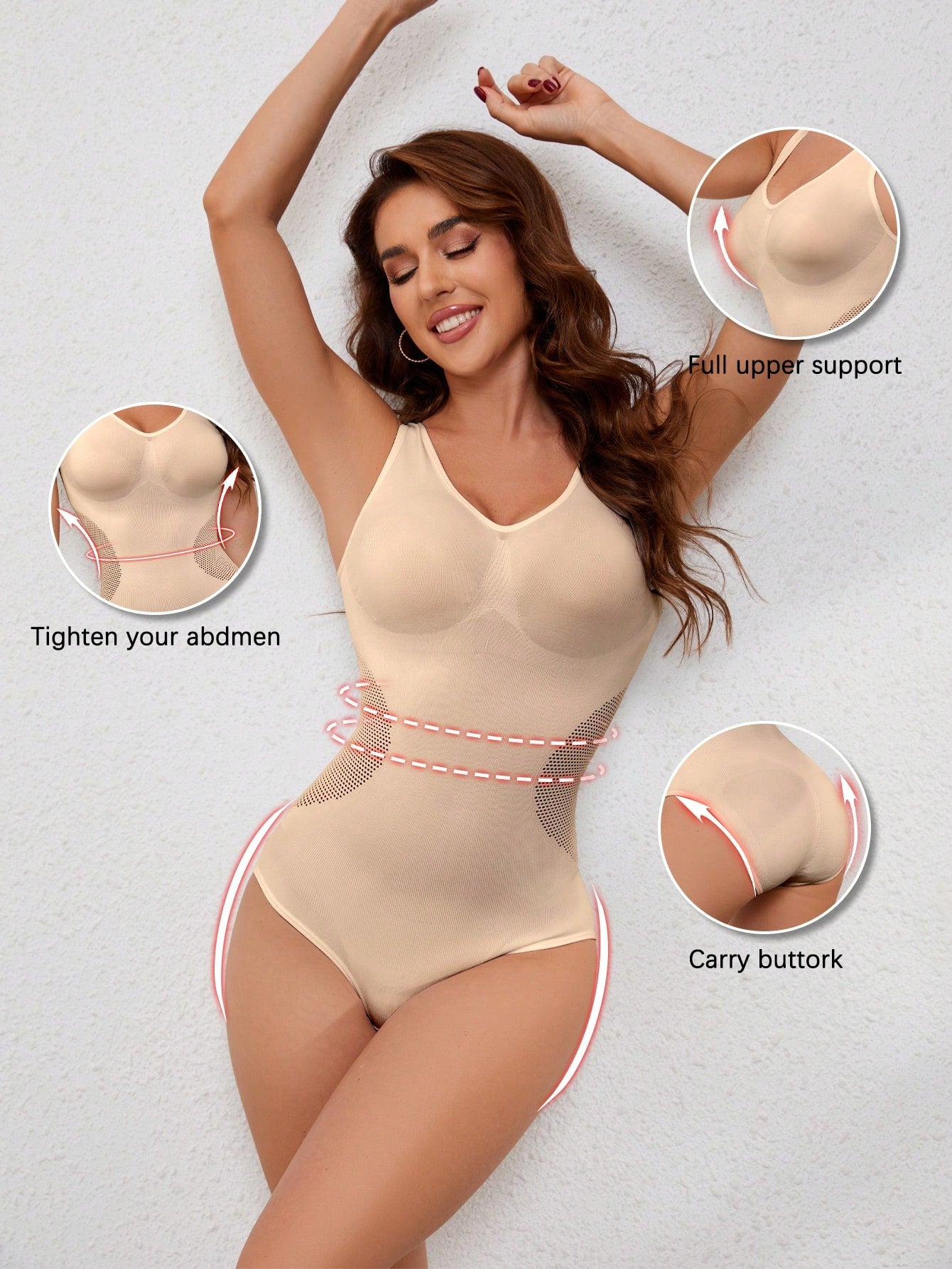 3-in-1 Seamless Mid-Thigh Shapewear Bodysuit Full Upper Support Tummy Control Butt Lift