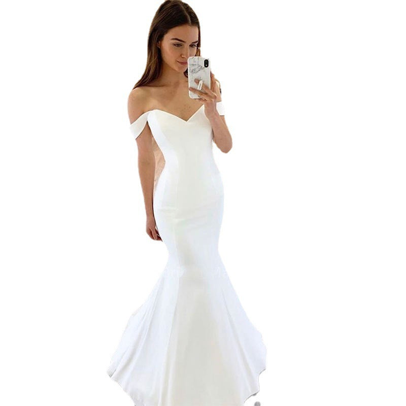 Soft Satin Wedding Dress V-neck Sexy Fishtail