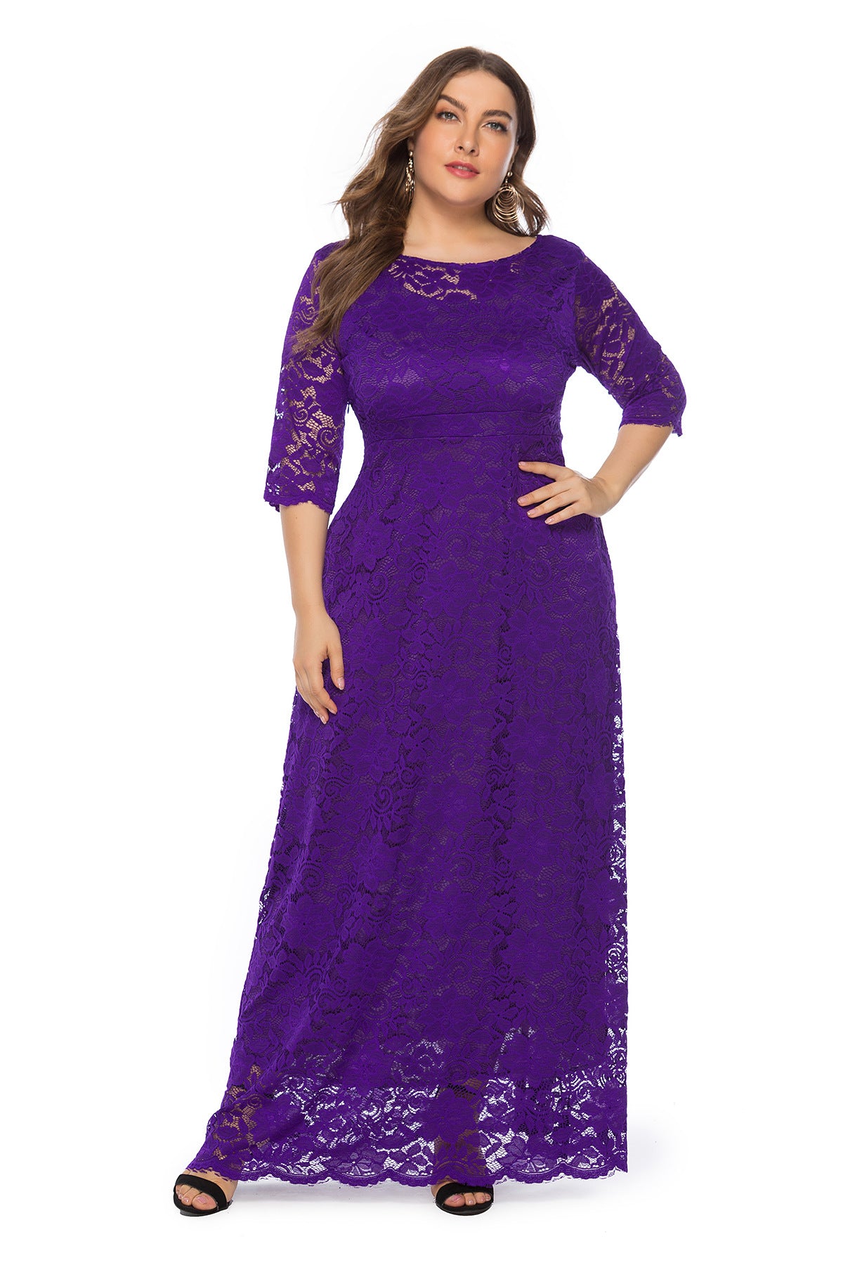 Plus Size Women New Hollow Lace Pocket Dress