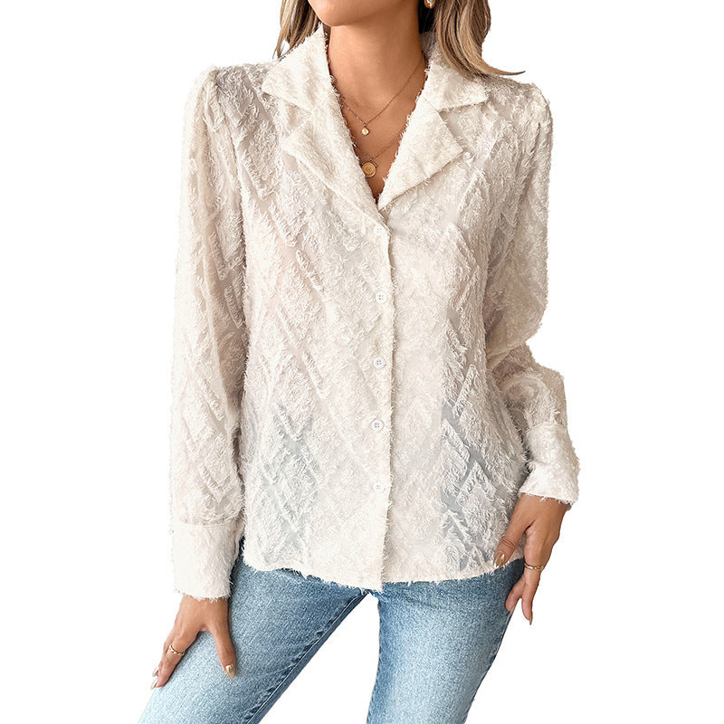 Diamond Lattice Suit Collar Cardigan Long Sleeve Shirt