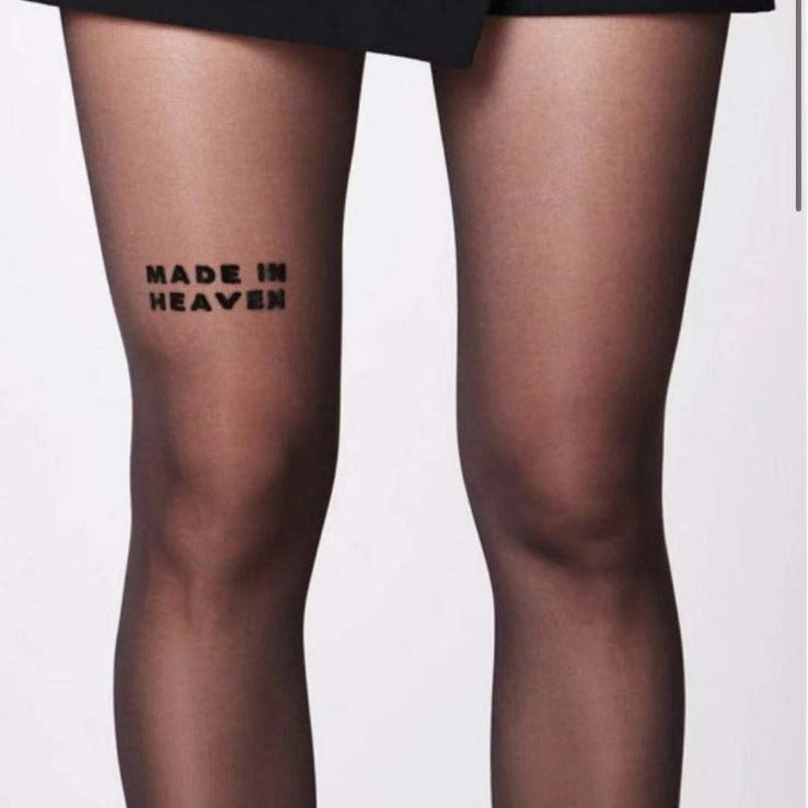 Summer Black Thin Style Ribbon Letter Flocking Stockings