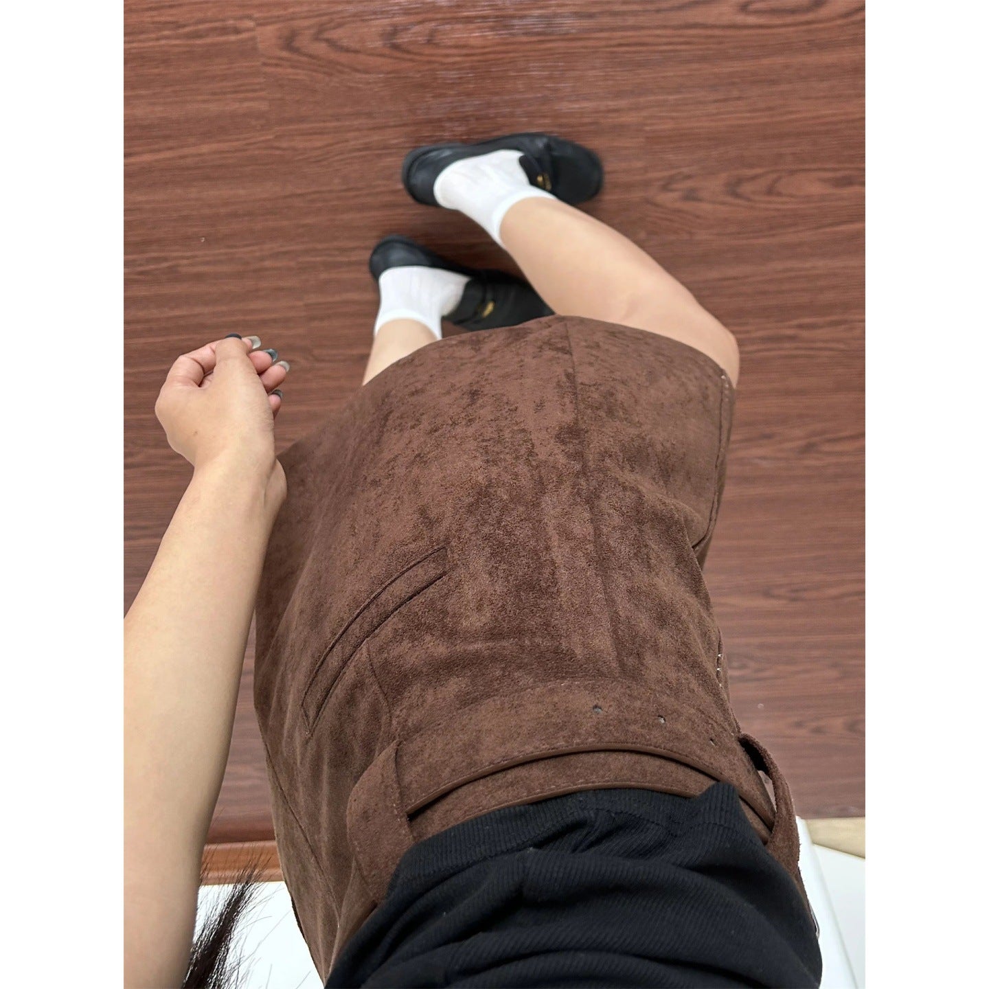 Plus-size Suede-look Pantskirt Brown Skirt For Women Fallwinter