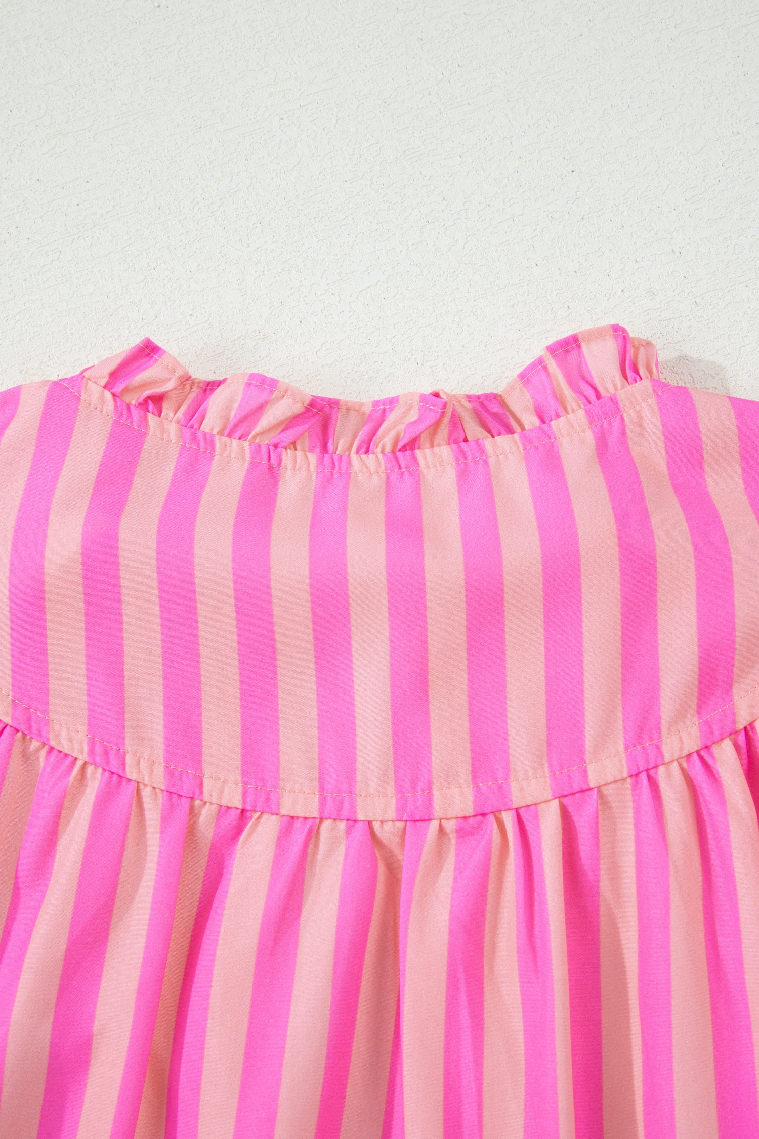 Pink Stripe Split Neck Ruffled Summer Blouse