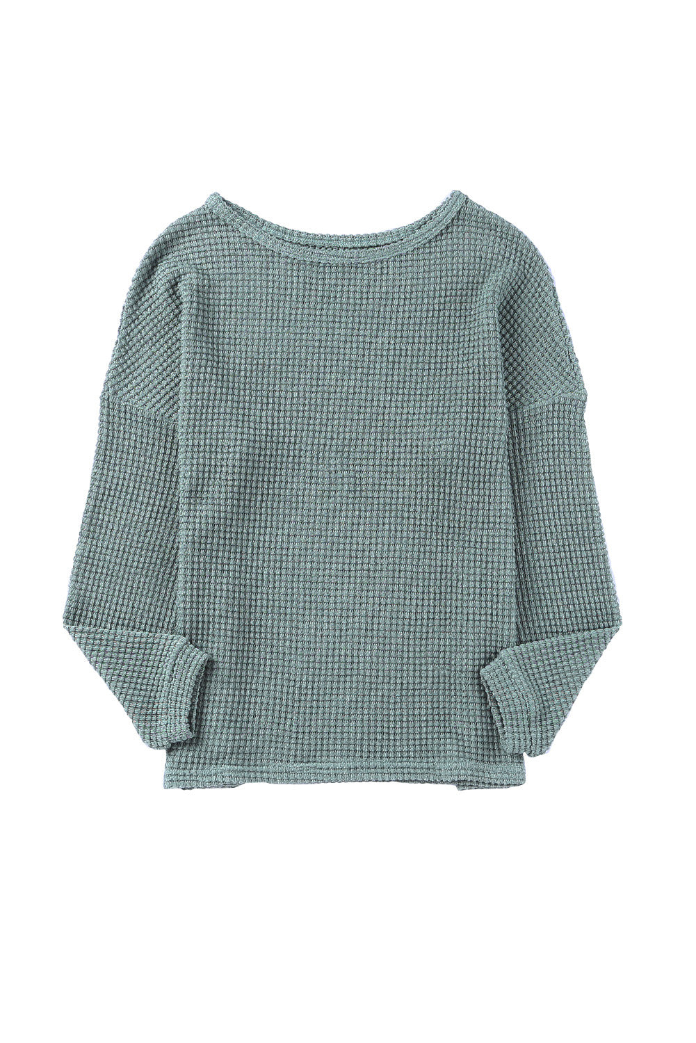 Navy Blue Waffle Knit Drop Shoulder Long Sleeve Top