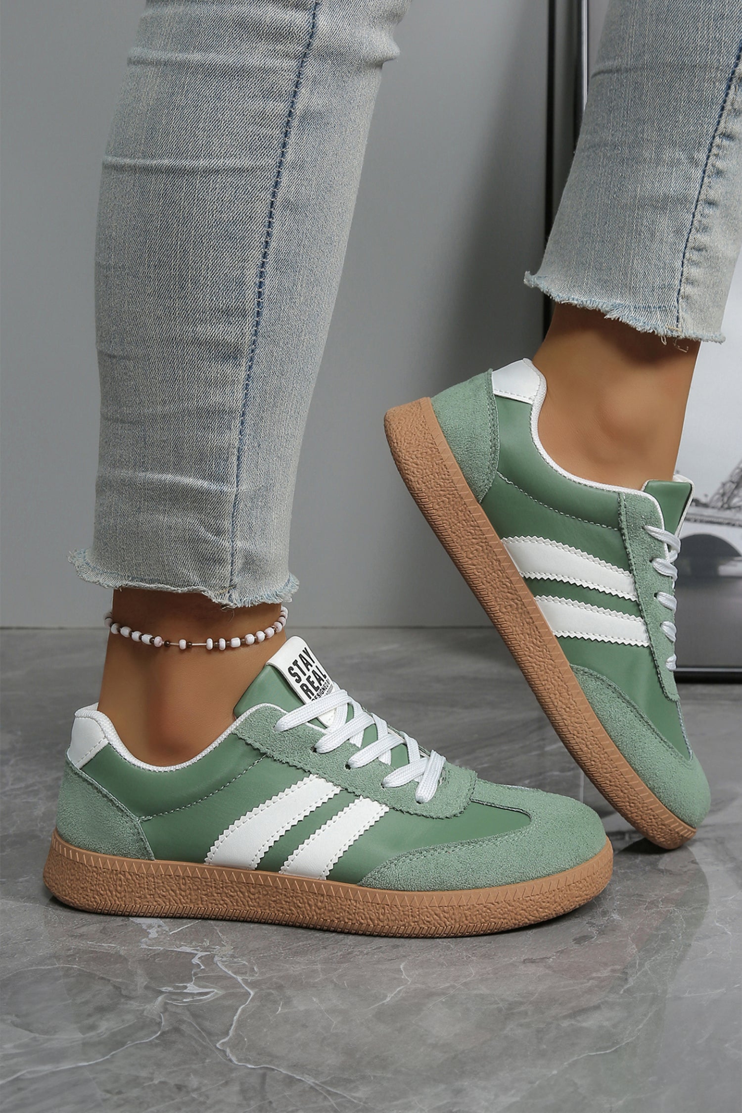 White Varsity Color Block Patchwork PU Leather Lace Up Shoes