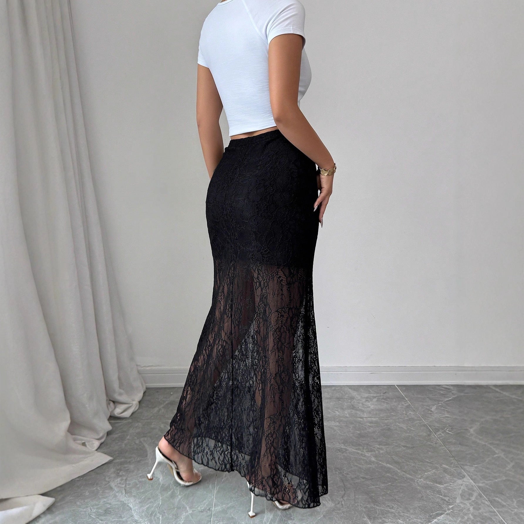 New Lace High Waist Flattering Sheath Slimming Dress Fall Winter Skirt