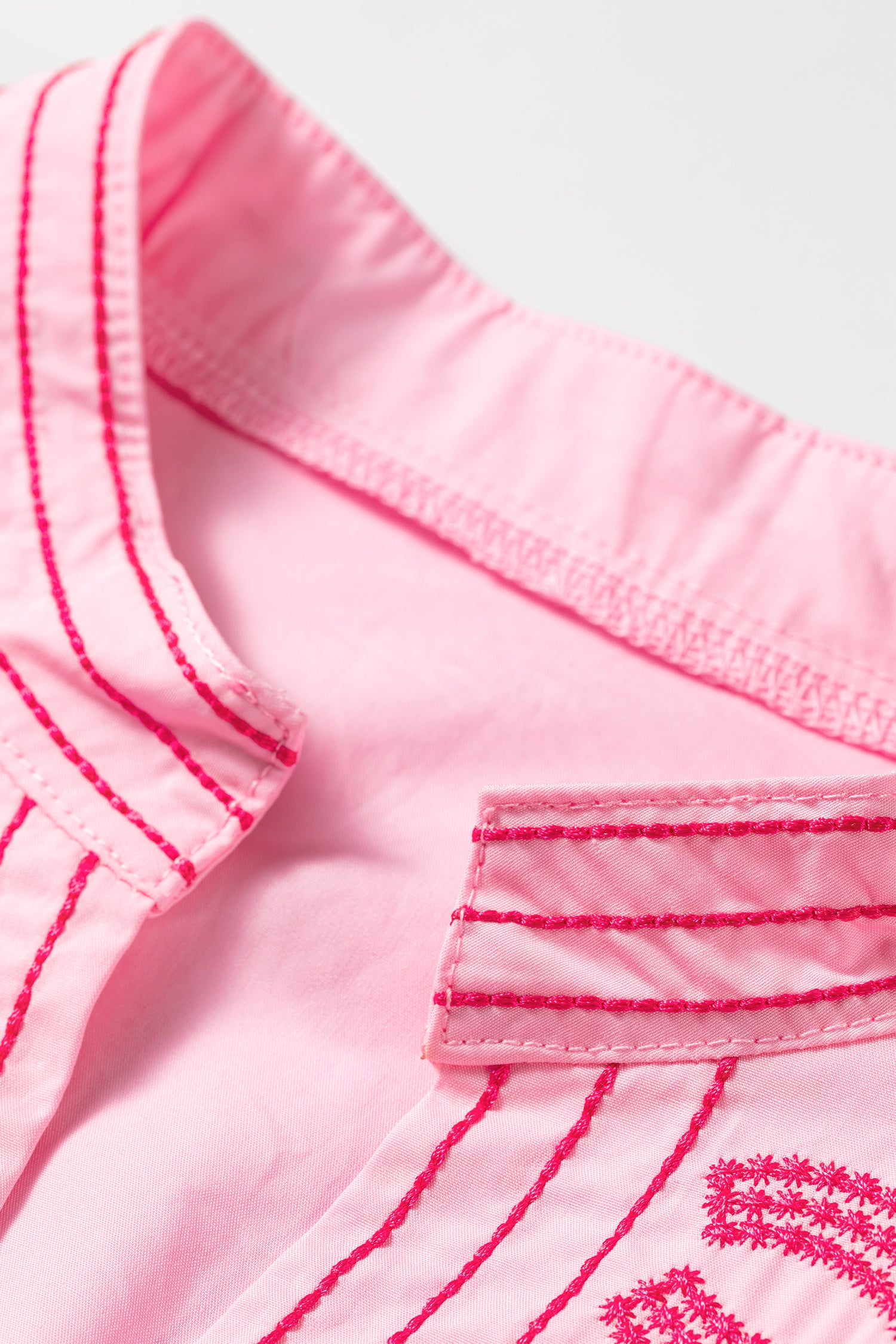 Pink Boho Embroidered Detail Puff Sleeve Cotton Blouse