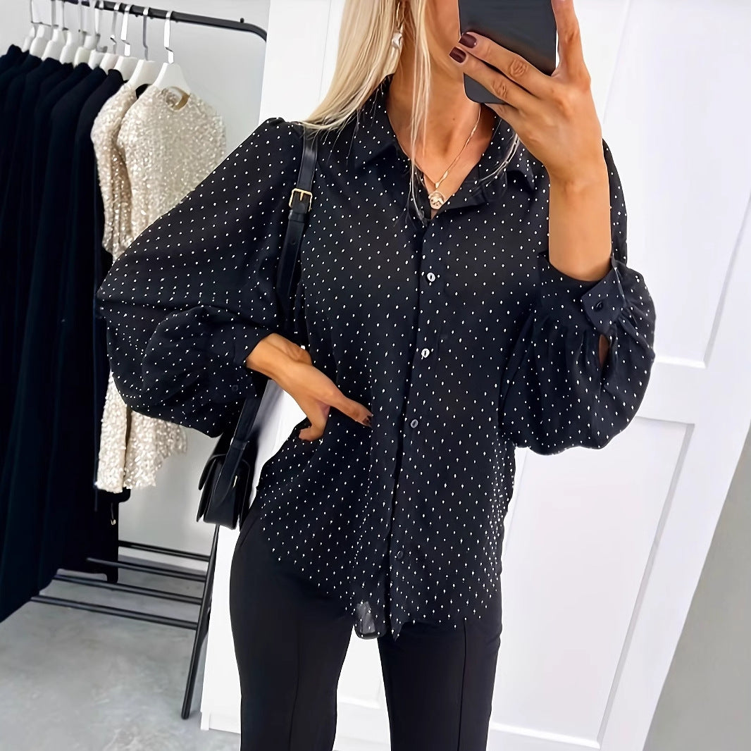 Women's Casual Loose-Fitting Long-Sleeve Polka-Dot Shirt