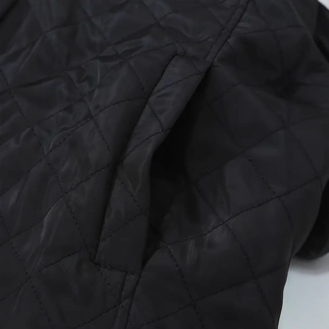 Mid-length Small Plaid Hooded Long-sleeved Warm Jacket