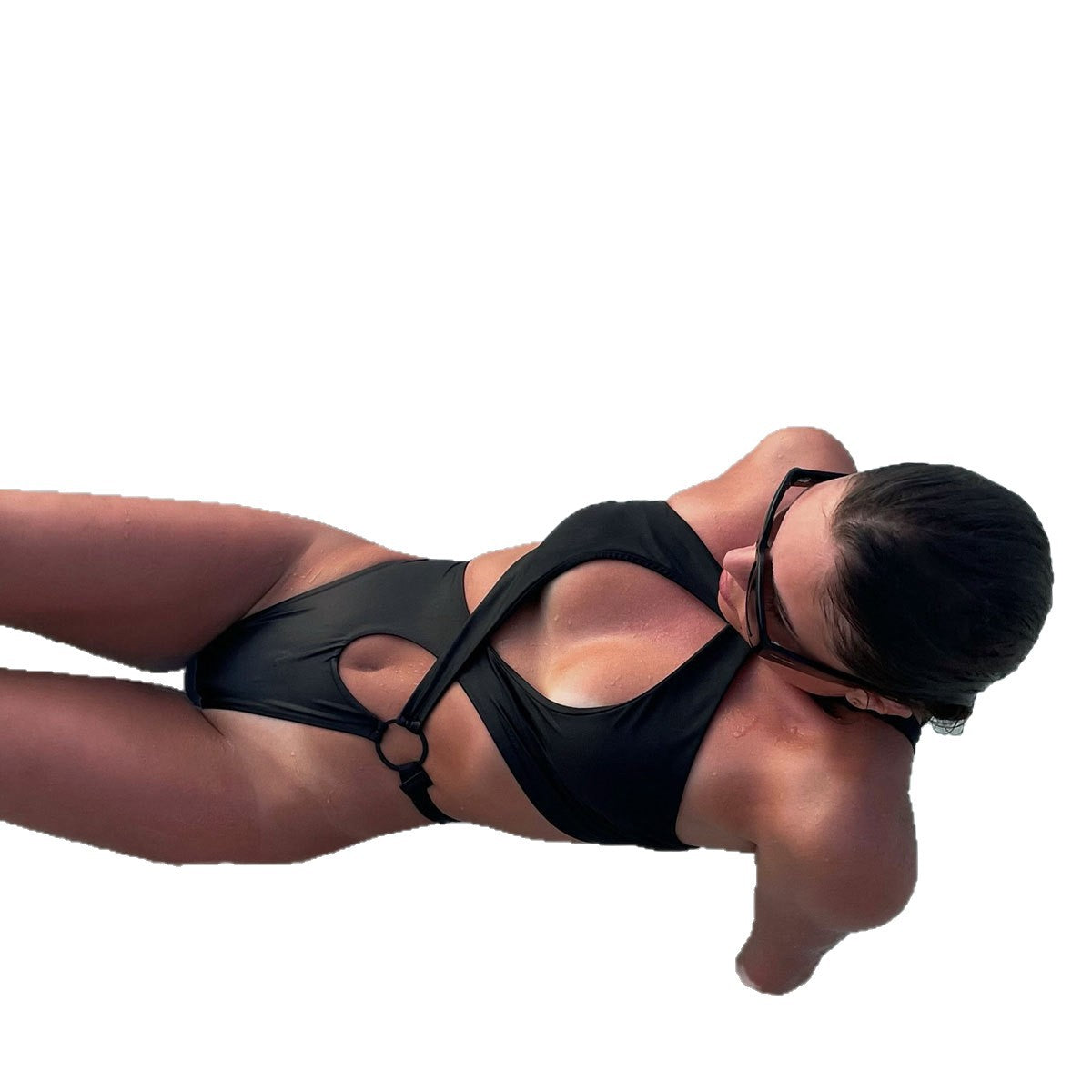 Womens Sexy Hollowed-Out Solid Black One-Piece Bikini
