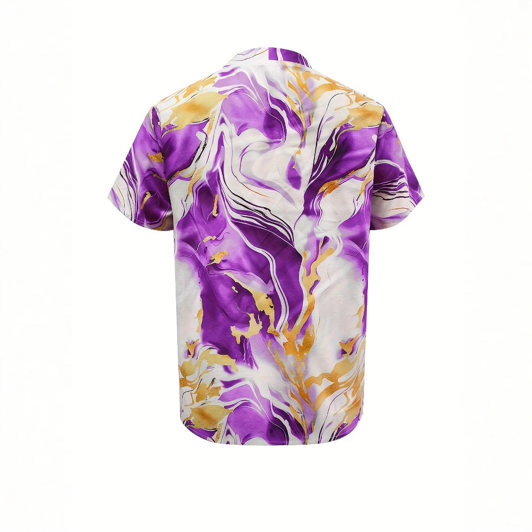 Geometric Pattern V-neck Commuter's All-matching Short Sleeve Shirt