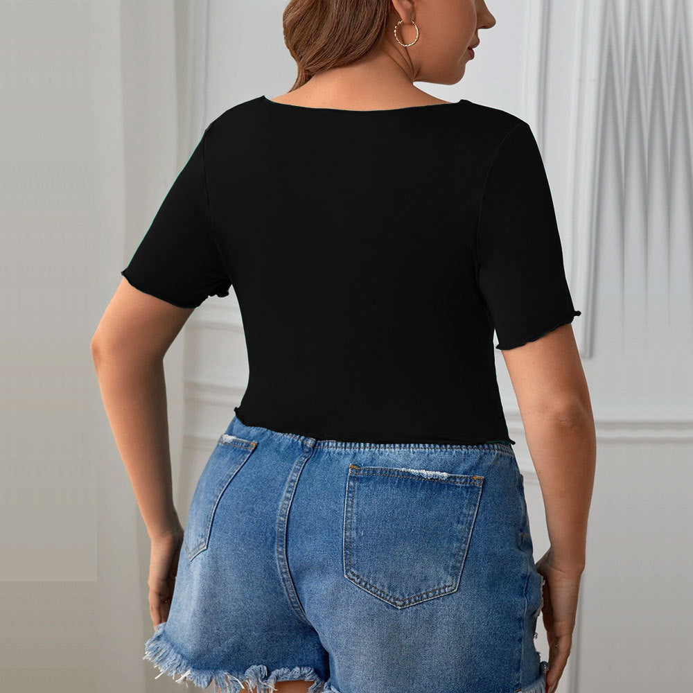 Sexy V-neck Slim Square Neck Short Sleeve Short Irregular Top For Women